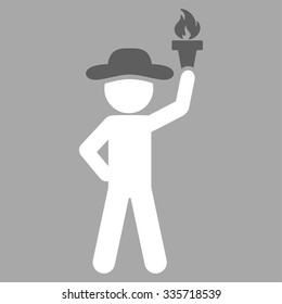 Spy With Freedom Torch vector icon. Style is bicolor flat symbol, dark gray and white colors, rounded angles, silver background.