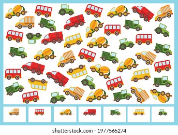 I spy game. Count the transport. Kids mini game for development.