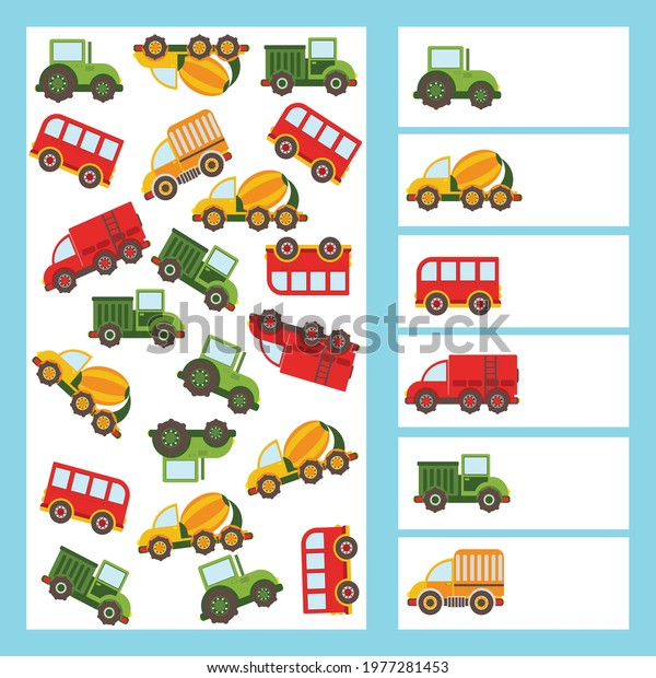 I spy game. Count the transport. Kids mini\
game for development.