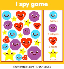 I spy game for toddlers. Find and count objects. Educational activity for children. Learning geometric shapes
