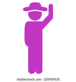 Spy Hello vector icon. Style is flat symbol, violet color, rounded angles, white background.