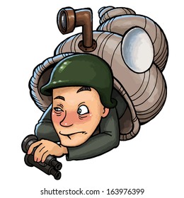 spy hiding in a shell. vector drawing of a series of comic characters. 