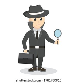 Spy Hold Briefcase And Magnifying design character on white background