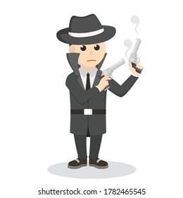 spy holding double gun design character on white background