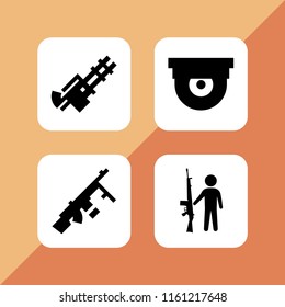 spy icon. 4 spy set with gun and security camera vector icons for web and mobile app