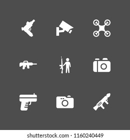 spy icon. 9 spy set with gun, drone, security camera and camera vector icons for web and mobile app