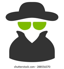 Spy icon from Business Bicolor Set. Vector style: bicolor flat symbol, eco green and gray colors, rounded angles, white background.