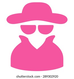 Spy icon from Business Bicolor Set. Vector style: flat symbol, pink color, rounded angles, white background.