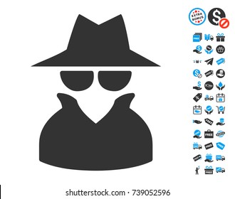 Spy icon with free bonus pictograms. Vector illustration style is flat iconic symbols.