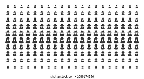 Spy icon halftone pattern, constructed for backgrounds, covers, templates and abstract compositions. Vector spy items organized into halftone matrix.