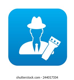 Spy icon on blue button, clean vector