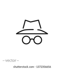 spy icon, secret agent, incognito line sign on white background - editable stroke vector illustration eps10