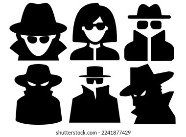 Spy icon set, outline vector hacker icon set for web design isolated on white background.