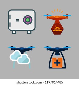 spy icon set. vector set about drone and safebox id icons set.