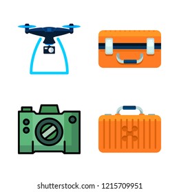 spy icon set. vector set about drone case, drone and camera icons set.