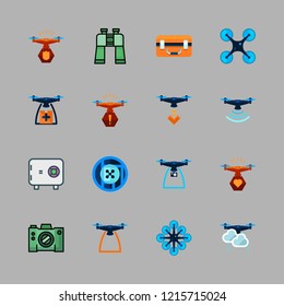 spy icon set. vector set about drone, camera, drone case and safebox id icons set.