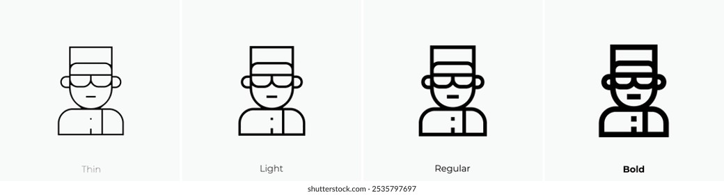 Icono de espía. Diseño de estilo delgado, ligero, regular y audaz aislado sobre fondo blanco