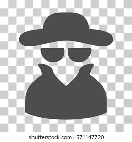 Icono de espionaje. El estilo de ilustración vectorial es un símbolo icónico plano, color gris, fondo transparente. Diseñado para interfaces web y software.
