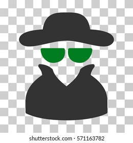 Spy icon. Vector illustration style is flat iconic bicolor symbol, green and gray colors, transparent background. Designed for web and software interfaces.