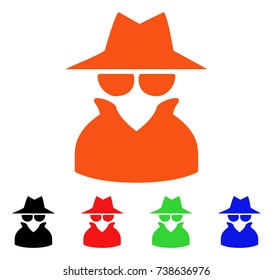 Spy icon. Vector illustration style is a flat iconic spy symbol with black, orange, red, green, blue color variants. Designed for web apps and software interfaces.