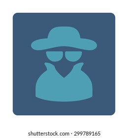 Spy icon. Vector style is cyan and blue colors, flat rounded square button on a white background.