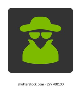 Spy icon. Vector style is eco green and gray colors, flat rounded square button on a white background.