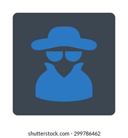 Spy icon. Vector style is smooth blue colors, flat rounded square button on a white background.