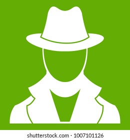 Spy icon white isolated on green background. Vector illustration