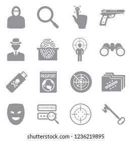 Spy Icons. Gray Flat Design. Vector Illustration.
