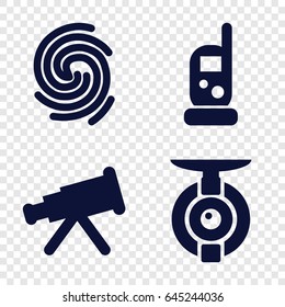 Spy icons set. set of 4 spy filled icons such as baby monitor phone, finger print, spy camera