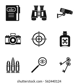 Spy icons set. Simple illustration of 9 spy vector icons for web
