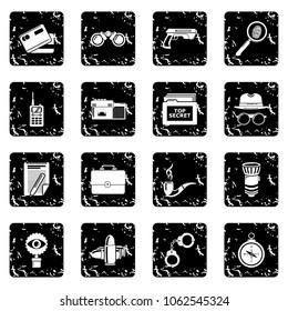 Spy icons set vector grunge isolated on white background 