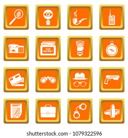 Spy icons set vector orange square isolated on white background 