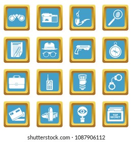 Spy icons set vector sapphirine square isolated on white background 