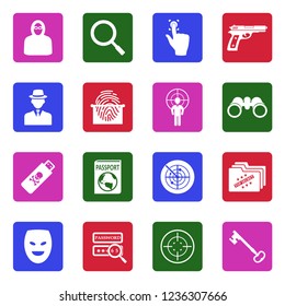 Spy Icons. White Flat Design In Square. Vector Illustration. 