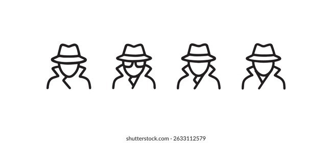 Spy and incognito icon set with hat and coat Vector