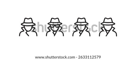 Spy and incognito icon set with hat and coat Vector