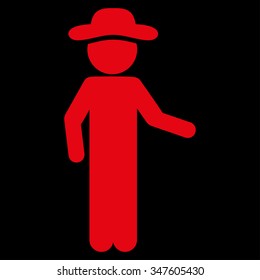 Spy Invitation vector icon. Style is flat symbol, red color, rounded angles, black background.