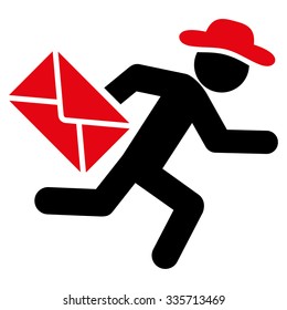 Spy Mail Courier vector icon. Style is bicolor flat symbol, intensive red and black colors, rounded angles, white background.