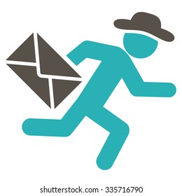 Spy Mail Courier vector icon. Style is bicolor flat symbol, grey and cyan colors, rounded angles, white background.