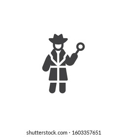 Spy man avatar with magnifier vector icon. filled flat sign for mobile concept and web design. Private detective with Magnifying glass glyph icon. Symbol, logo illustration. Vector graphics