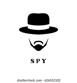 Spy man in hat and with a mustache. Detective icon. 