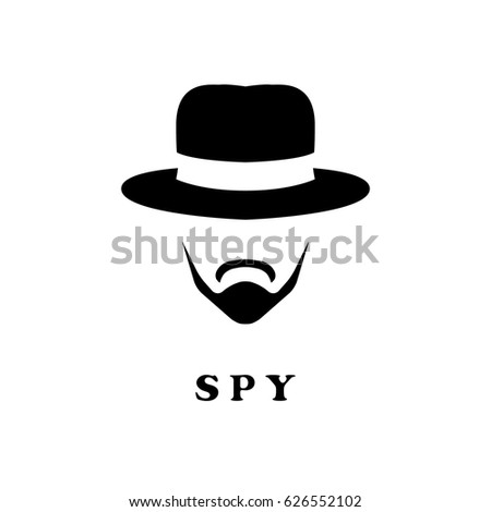 Spy man in hat and with a mustache. Detective icon. 
