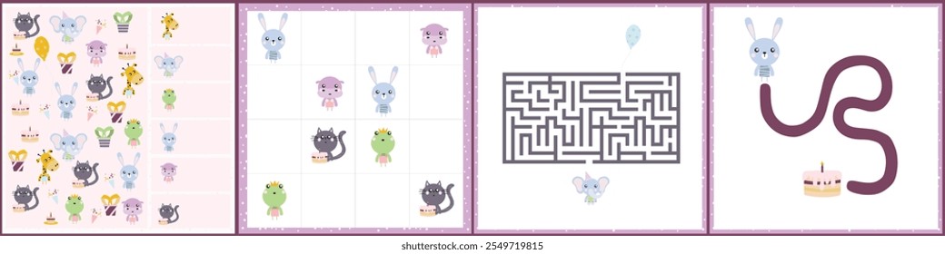 I spy. Maze. Kids mini game for development with cute animals.
