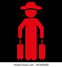 Spy Passenger vector icon. Style is flat symbol, red color, rounded angles, black background.