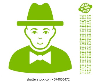 Spy pictograph with bonus men pictograms. Vector illustration style is flat iconic eco green symbols on white background.