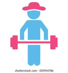 Spy Power Lifting vector icon. Style is bicolor flat symbol, pink and blue colors, rounded angles, white background.
