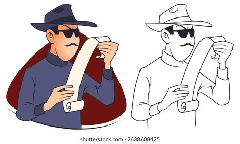 Spy reads secret message. Template for text messages, website, web landing page, presentation, social, promotion or print media. 