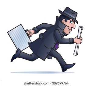 Spy Running With Plans And Briefcase