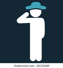 Spy Salute vector icon. Style is bicolor flat symbol, blue and white colors, rounded angles, dark blue background.